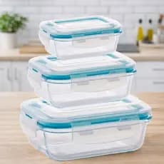 Kit 3 Potes Vidro Tampa Hermético 370ml + 640ml + 1040ml Marmita Armazenar Alimento Refeição Comidas