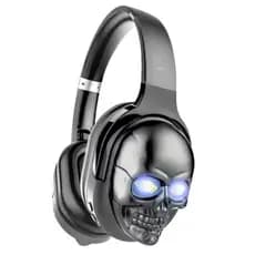 Fone de Ouvido Led sem fio Bluetooth Caveira Chumbo