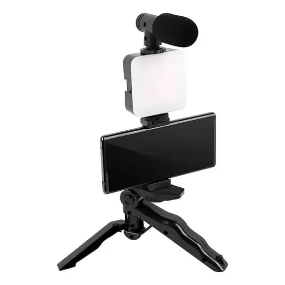 Kit Gravação 4 Em 1 Com Microfone, Led, Suporte Celular