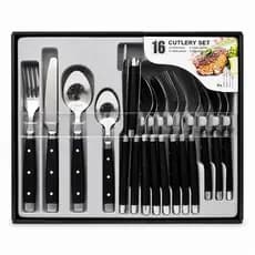 Kit Talheres 16 Peças B-Max Aço Inox com Cabo Preto Jogo Completo