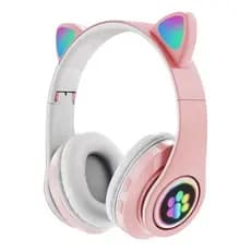 Fone de Ouvido Sem Fio Gatinho Rosa Dobrável Recarregável