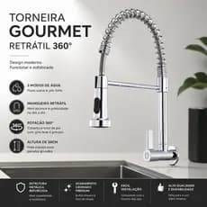 Torneira cozinha de aço inoxidável 304 montada na parede, 2 em 1, com rotação de 360°