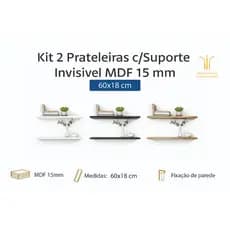 Kit 2 prateleiras com suporte invisível MDF