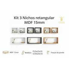 Kit 3 Nicho Retangular Decorativo MDF