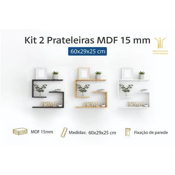 Kit 2 Nichos Prateleira Para Livros Plantas Decorações em MDF