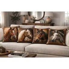 KIT 4 CAPAS DE ALMOFADA 45X45CM DECORATIVA CAVALOS ESTAMPA PREMIUM