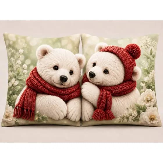 Kit 2 Capas de Almofadas Ursinhos Carinho Frio  45x45 - Estampada Decoração Sala