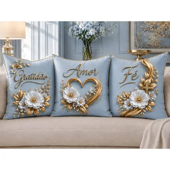 Kit 03 Capas de Almofadas Coleção Gratidão  45x45 - Estampada Decoração Sala
