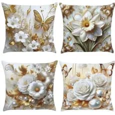 kit 4 capas de almofadas estampas flores  pássaros rusticas namorados formas 45x45 com ziper oxford