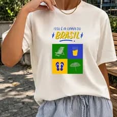 Camiseta Básica Feminina Estampa Isso é a Cara do Brasil Blusa de Malha 100% Algodão Premium Moda Casual