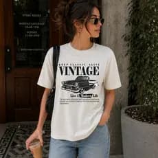 Camiseta Feminina Estampada Vintage Carro Retrô 100% Algodão Premium Casual Confortavel