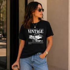 Camiseta Feminina Estampa Carro Vintage Retrô Estampada 100% Algodão Camisa Casual Premium