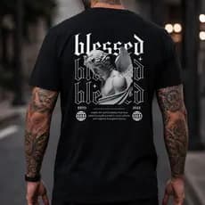Camiseta Básica Masculina Estampada Blessed Angels 100% Algodão Fio 30.1 Premium Camisa Casual