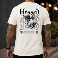 Camiseta Masculina Estampada Blessed Angels 100% Algodão Fio 30.1 Premium