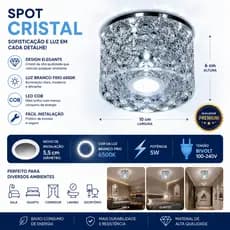 Spot Embutir De Cristal Inox Sala Sanca Quarto Banheiro Branco Frio