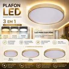 Luminária De Teto Plafon Sobrepor 20W 30W 50W Dourado Redondo Para Sala Quarto Hall Lavabo Moderno