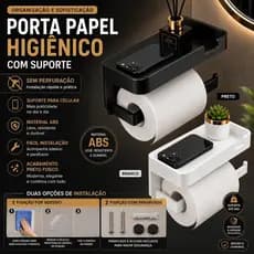 Suporte Porta Papel Higiênico Parede Adesivo Prateleira Celular Lenço Umedecido Banheiro