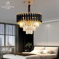 Lustre De Cristal Luminária Luxuoso Ambar K9 + E14*6 Para Sala De Jantar Hall Quarto Luxo Preto