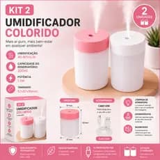 Kit 2 Mini Umidificador Difusor De Aroma Abajur LED RGB Escritório Luminária Mesa Luz Noturna