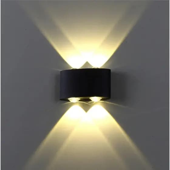 Arandela Preta Olho de Boi com 4 focos  em Led com Luz Quente 3500K IP66, salas de estar e jantar, hall.