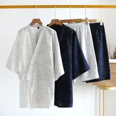 Japonês simples masculino quimono pijamas verão Shorts de manga curta estilo fino puro algodão Jacquard estilo japonês H