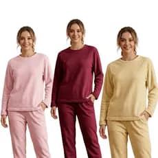 Conjunto Pijama Feminino em Fleece Peludinho Macio Quentinho Soft Inverno