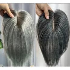 5cm X 9cm/8cm X 12cm Efeito De Seda Cinza 100 % Topper De Cabelo Humano (50/70 Branco Misto) Clipe Em 25cm