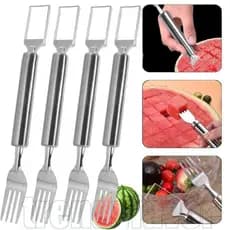 Garfo de Melancia 2 em 1 - Cortador de Frutas em Aço Inoxidável para Fatiar Melão - Ferramenta de Corte de Cabeça Dupla