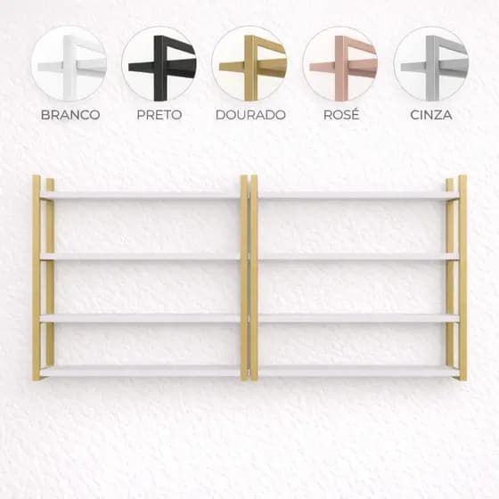 Estante Suspensa MDF 100% 4 Prateleiras Metalon Organizador Sala Cozinha Banheiro