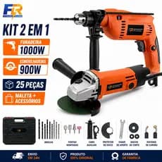 Kit 2 em 1 Furadeira Parafusadeira 1000W + Esmerilhadeira Lixadeira 900W 25 Peças, Maleta e Acessórios Completos
