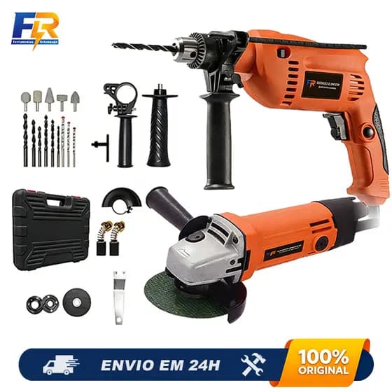 Kit Ferramenta Profissional Furadeira 1000W + Esmerilhadeira 900W Maleta para Reforma e Marcenaria