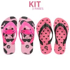 Kit Chinelo Menina Estampado Infantil Flexível Macio
