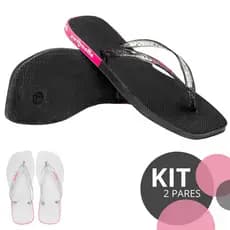 Kit Chinelo Feminino Traserinha Casual Branco Preto Confortável
