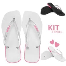 Kit Chinelo Feminino Traserinha Branco Preto Confortável