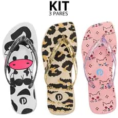 Kit Chinelo Feminino Macio Estampado Confortável Leve