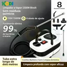 Limpador a Vapor 1500W Bivolt, Alta Temperatura para Limpeza e Desinfecção-D14
