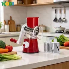 Mandolina Raladora Rotativa Manual 3 em 1, 3 Lâminas de Aço Inoxidável, Multiuso para Legumes e Queijo-U11
