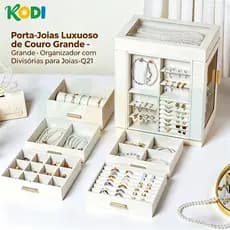 Porta-Joias Luxuoso de Couro Grande - Organizador com Divisórias para Joias-Q21