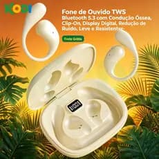 Fone de Ouvido TWS Bluetooth 5.3 com Condução Óssea, Clip-On, Display Digital, Redução de Ruído, Leve e Resistente-B8