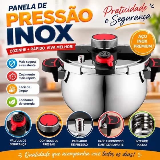 Panela de Pressão Inox 304 Antiexplosão Kit com Panela Pequena