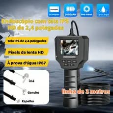 Endoscópio Industrial 3m IP67 para Diagnóstico Automotivo | Câmera 8mm com Tela HD, LEDs | Inspeção de Tubulações