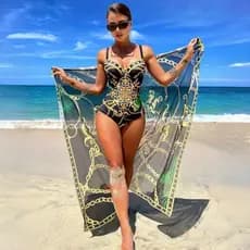 Conjunto de Praia Body Maiô Alça Fina Para Mulheres De Verão Push Up Impressão Em Cadeia Saia