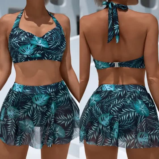 Biquini Feminino De Estampas Up Tropicais Conjunto Saia De Praia Swimsuit Com Bojo 2 Piece