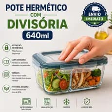 Pote Hermético Vidro Resistente Borossilicato Com Divisória 640ML Marmita Microondas Para Alimentos Fitness Praticidade