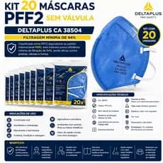 Kit 20 Máscaras PFF2 Sem Válvula Deltaplus CA 38504 Proteção Respiratória