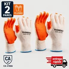 Kit 2 Ou Kit 4 Pares Luva Orange Vulcano Palma Emborrachada Handex Obra Construção Industria