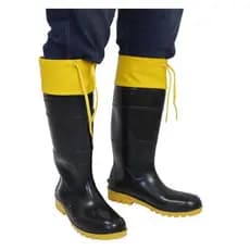 Bota Pvc Galocha  Preta Sola Amarela Workflex Com Polaina Amarras