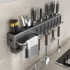 Suporte Utensílios Parede Inox 6 Ganchos Porta Talheres Concha Colher Organizador