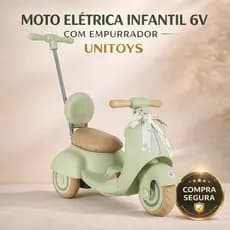 Moto Elétrica Infantil Scooter 6V Empurrador LED Verde Motoca Bateria Recarregável