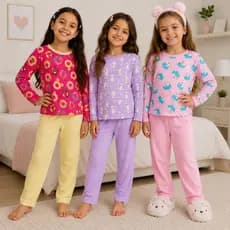 Pijama Infantil Menina Inverno Manga Longa Quentinho Tamanho 2 ao 8 Anos | Pijama Inverno Menina